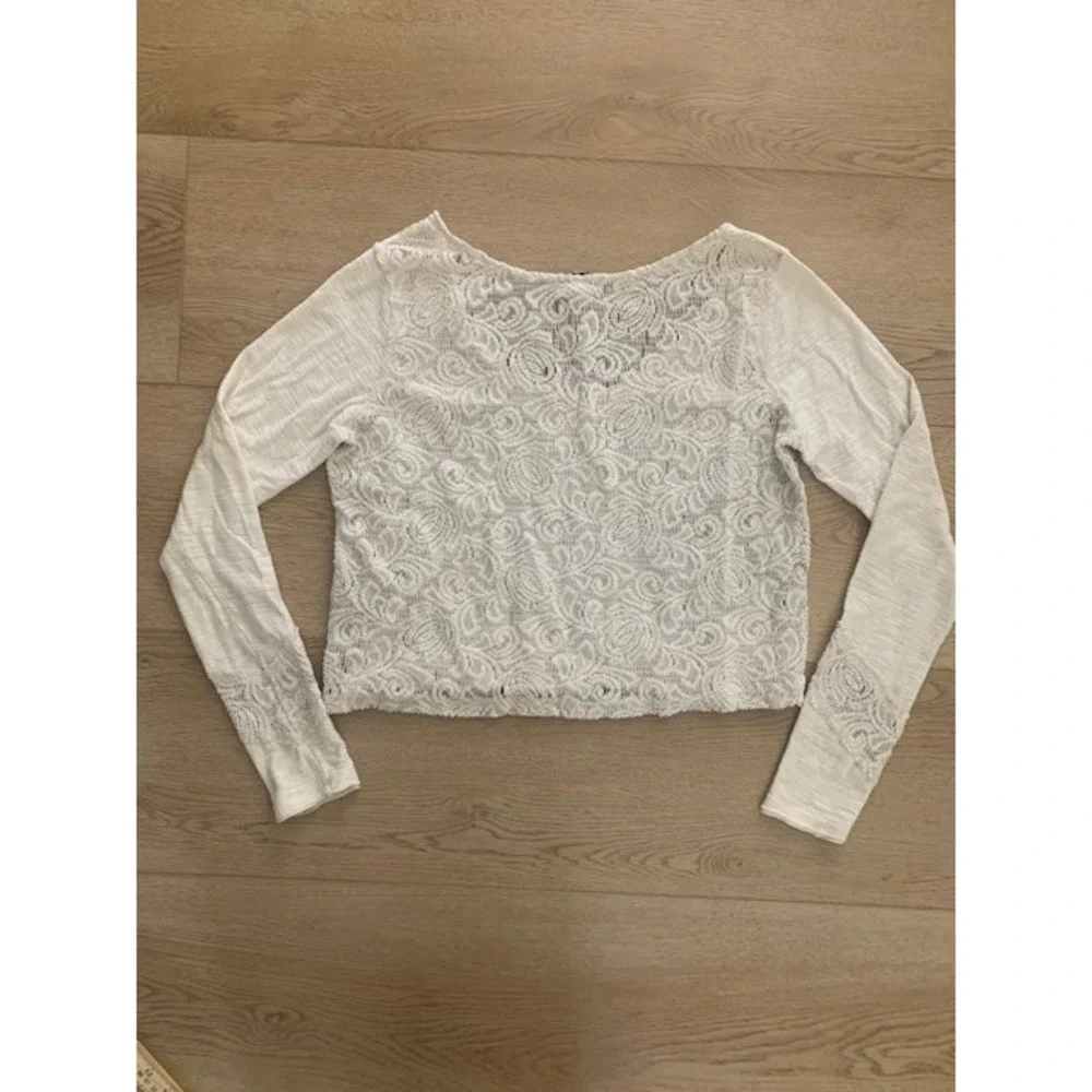 We The Free Free People Ivory Blue Lace Back Crop Top Small